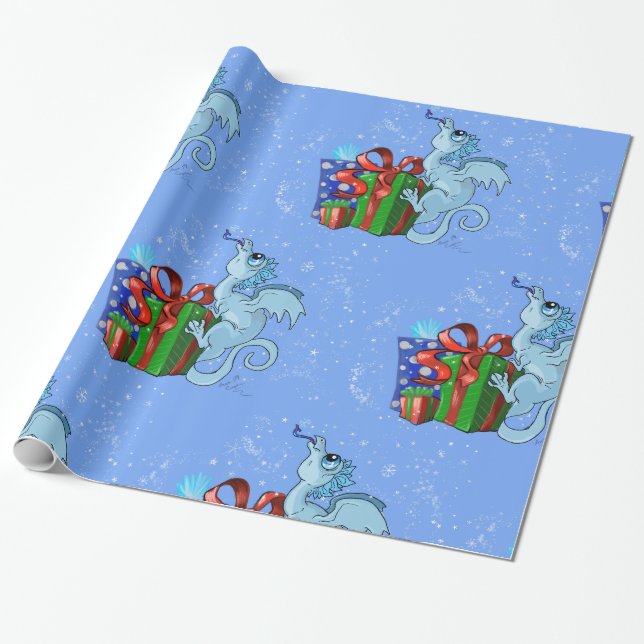 lil' Dragon Snowflake Wrapping Paper (Unrolled)