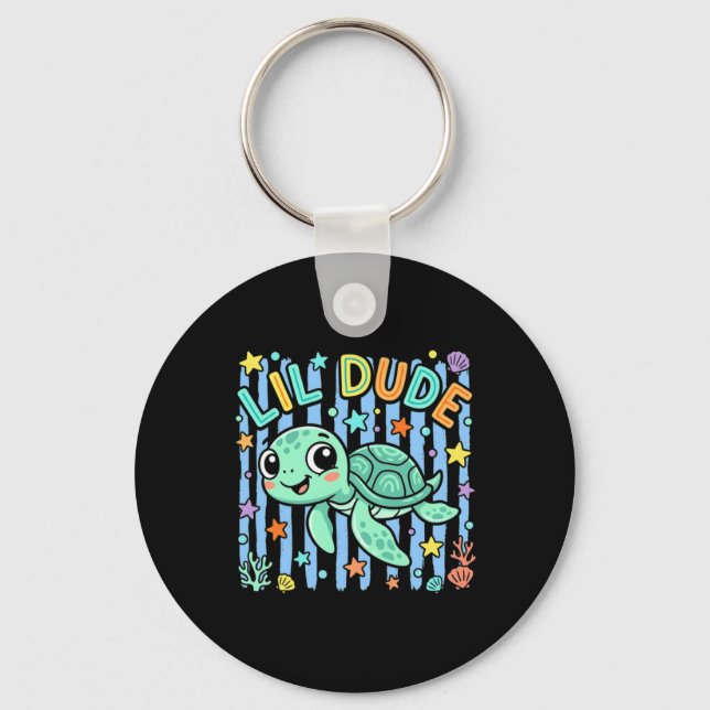 Lil Dude Cute Sea Turtle Illustration Keychain (Front)