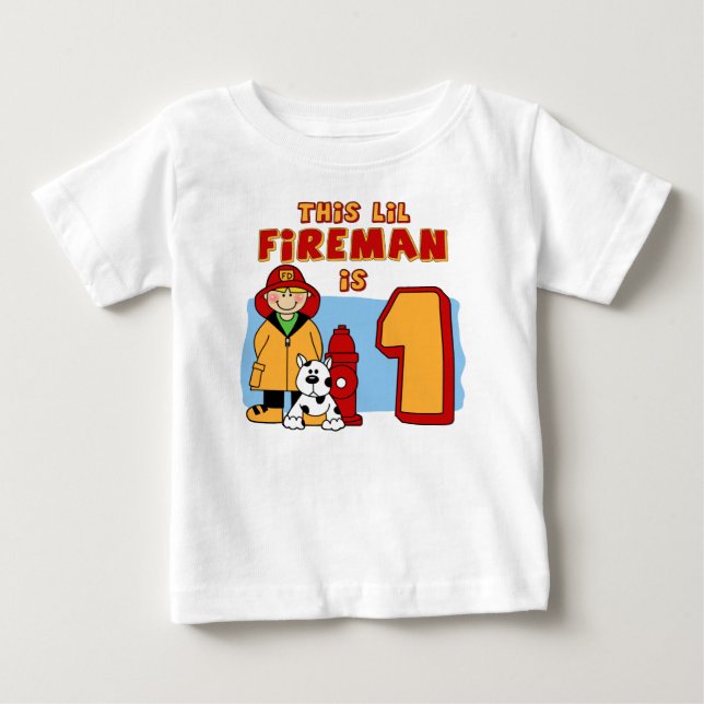 Lil Fireman 1st Birthday Baby T-Shirt (Front)