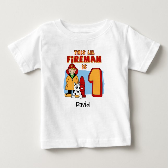 Lil Fireman 1st Birthday Baby T-Shirt (Front)