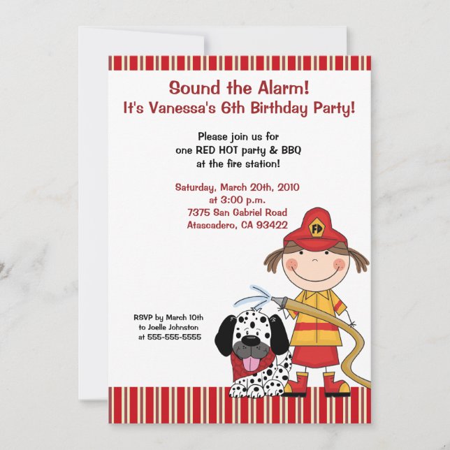 Lil Firetruck 5 x 7 Fire Fighter Birthday Invite (Front)