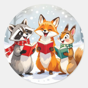 Lil Forest Animals singing Christmas Carols Classic Round Sticker
