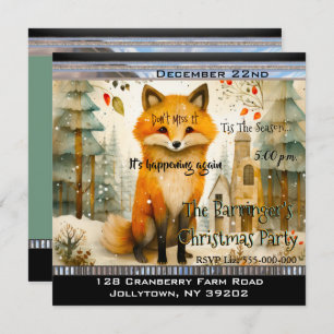 Lil Fox Sitting in Snow Christmas Party Invitation