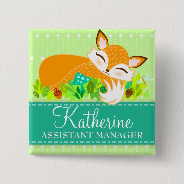 Lil Foxie Cub - Cute Custom Name Badge Button (Front)