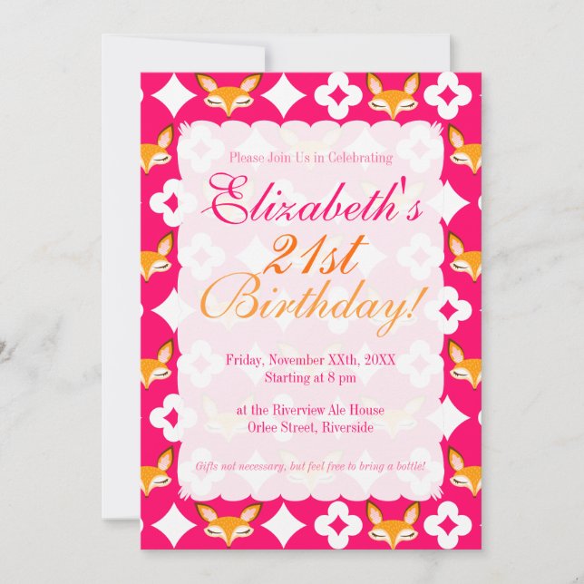 Lil Foxie - Cute Fox Pattern Custom Invitations (Front)