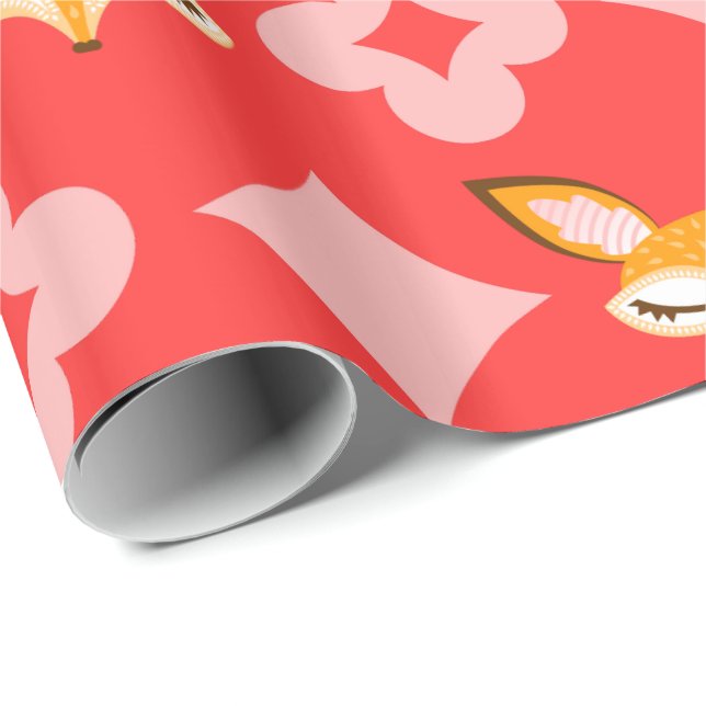 Lil Foxie - Cute Girly Fox Pattern Wrapping Paper (Roll Corner)