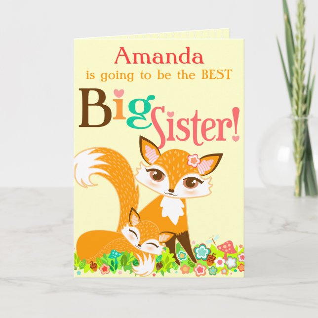 Lil Foxies Big Sister - Custom Greeting Card (Front)