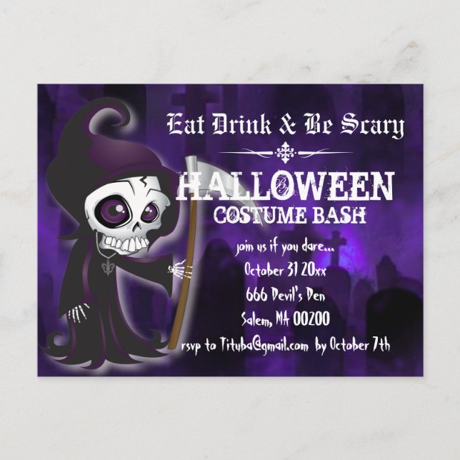 Lil' Grim Halloween Party Invite Postcard (Front)