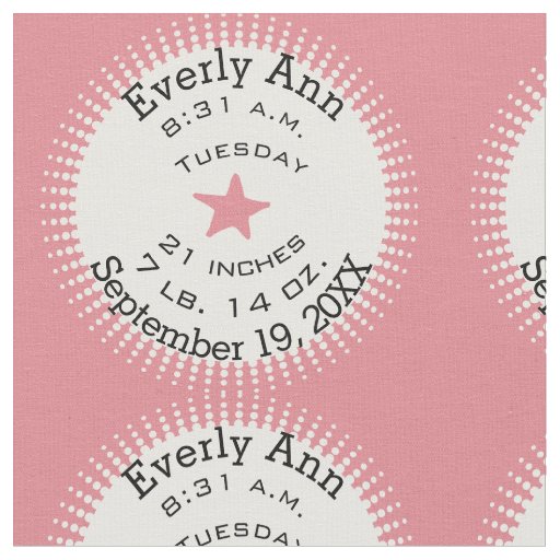Lil' Lady Pink Star Birth Record Stats Fabric