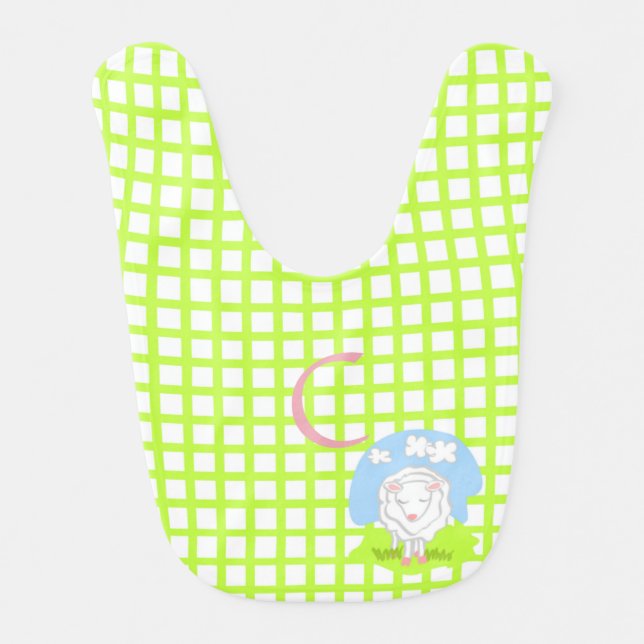 Lil' Lamb Green Check Baby Bib (Front)