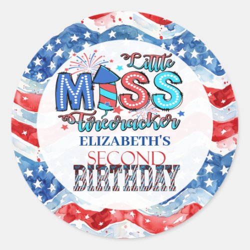 Lil Miss Firecracker 2nd Birthday Classic Round Sticker