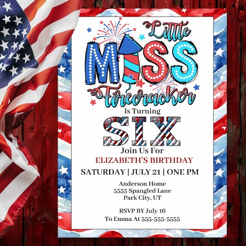 Lil Miss Firecracker 6th Birthday Invitation