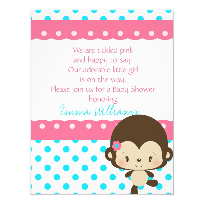 Lil Miss Monkey Baby Shower Invitation Pink Blue