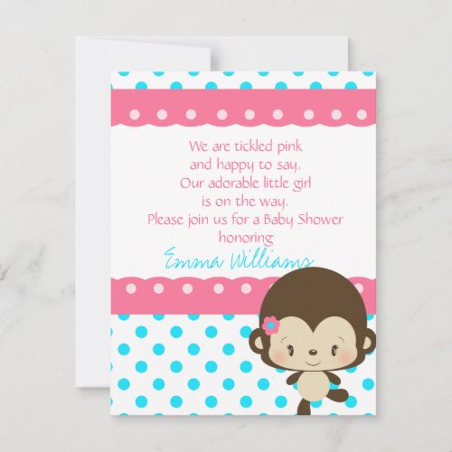 Lil Miss Monkey Baby Shower Invitation-Pink-Blue