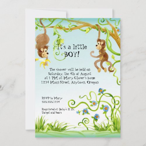 Lil Monkey, Boy Baby Shower Invitation