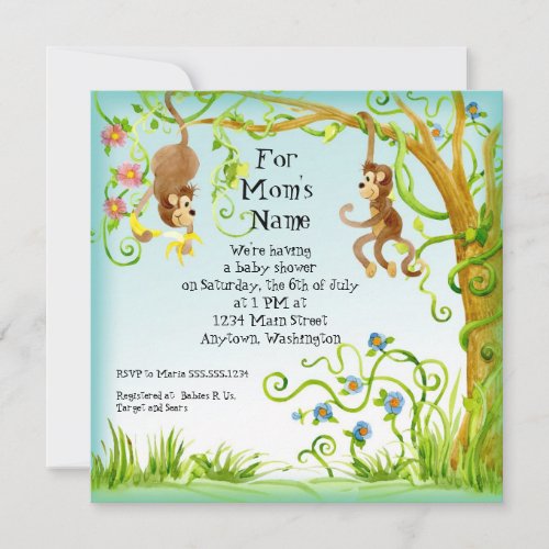 Lil Monkey Boy Baby Shower Invitation