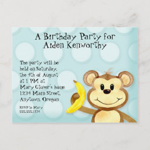 Lil Monkey, Boy Birthday Party Post Card Invite