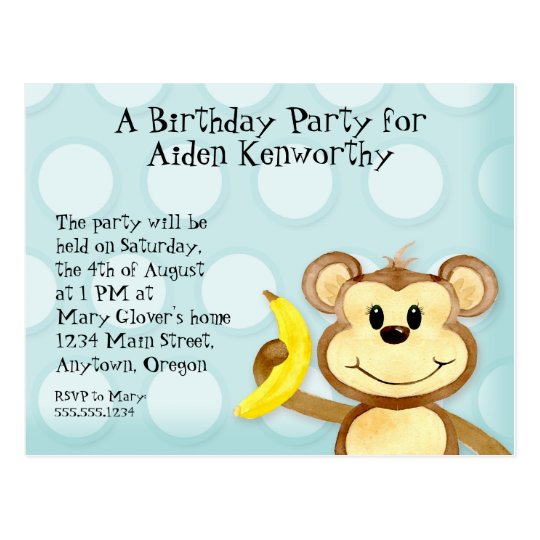 Lil Monkey, Boy Birthday Party Post Card Invite