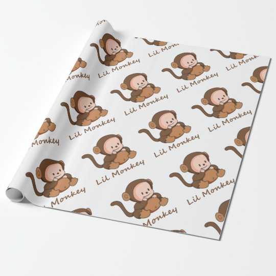 "Lil Monkey" Fun Quote Cute Baby Monkey Wrapping Paper