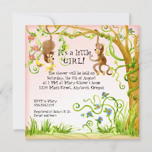 Lil Monkey Girl Baby Shower Invitation