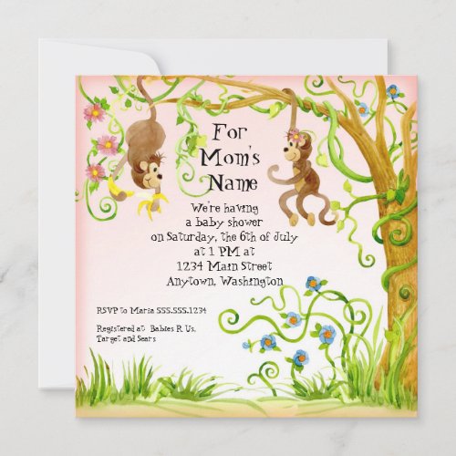 Lil Monkey Girl Baby Shower Invitation