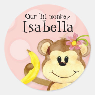 Lil Monkey, Girl Baby Shower Sticker Seal