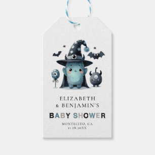 Lil' Monster Fall Halloween Blue Coed Baby Shower Gift Tags