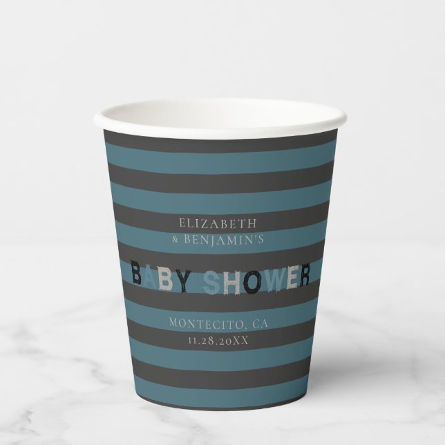 Lil' Monster Fall Halloween Blue Coed Baby Shower Paper Cups (Front)