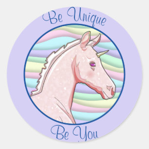 Lil Palomino Unicorn Birthday (pastel waves) Classic Round Sticker
