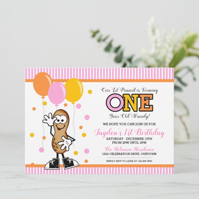 Lil Peanut ONE (girl) Birthday Invitation (Standing Front)