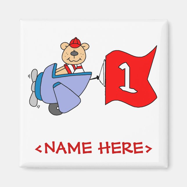 Lil Pilot Bear 1st Birthday Magnet (Front)
