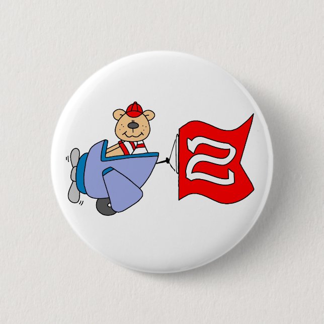 Lil Pilot Bear 2nd Birthday Pinback Button (Front)