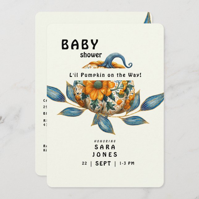 L'il Pumpkin on the Way Colorful Baby Shower  Invitation (Front/Back)