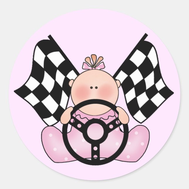 Lil Race Winner Baby Girl Classic Round Sticker (Front)