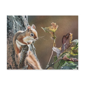 Lil Red Squirrel Oak Tree Autumn Watercolor Art Postcard
