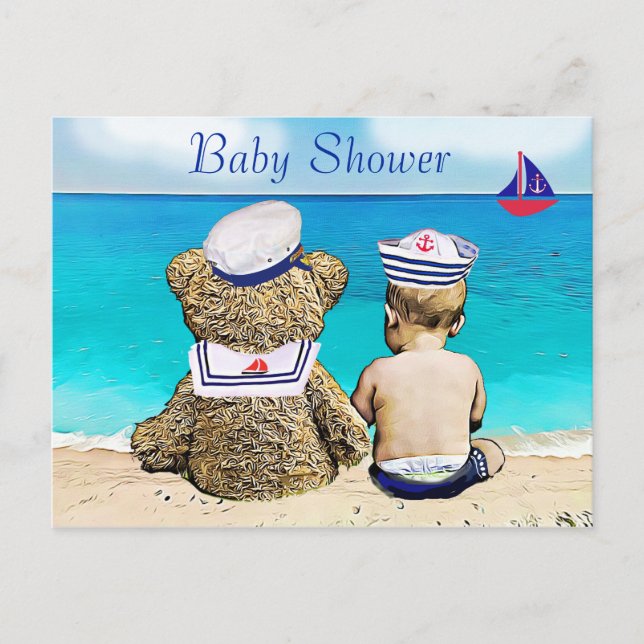 Lil' Sailor and Teddy Bear Baby Shower Invites (Front)