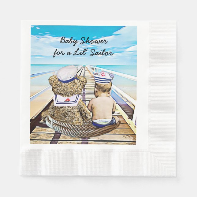 Lil' Sailor, Its a Boy, Nautical Baby Shower Napkins (Front)
