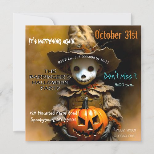 LIL Scarecrow Girl Annual Halloween  Invitation