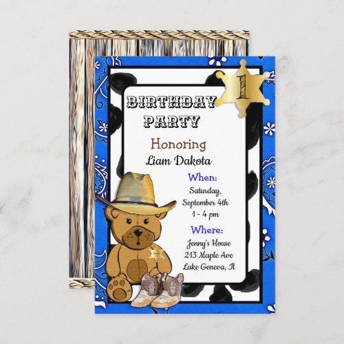 Lil Sheriff Teddy Bear Cowboy Birthday Invitation