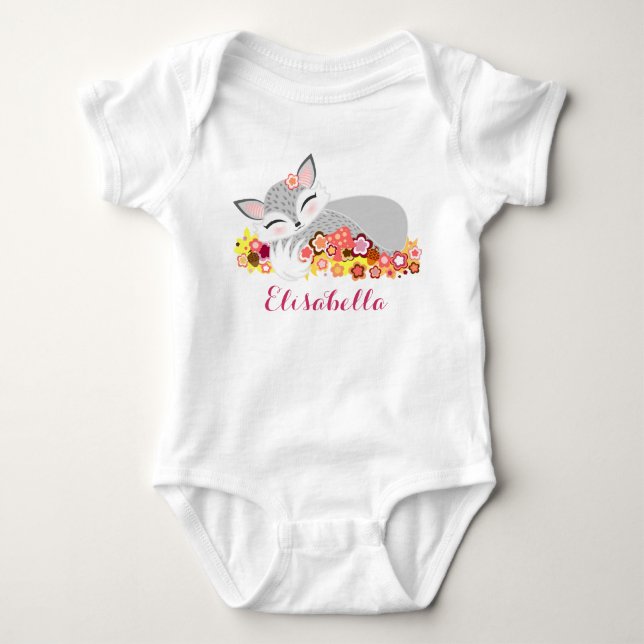 Lil Silver Foxie Cub - Cute Baby Fox Baby Bodysuit (Front)