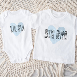 Lil Sis Blue Heart Matching Sibling Family Baby Bodysuit