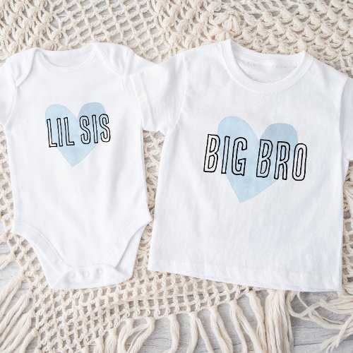 Lil Sis Blue Heart Matching Sibling Family Baby Bodysuit