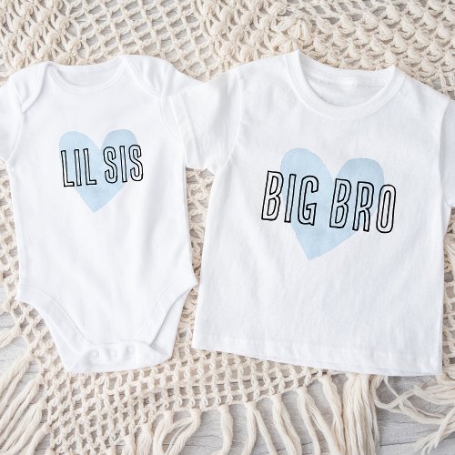 Lil Sis Blue Heart Matching Sibling Family Baby Bodysuit