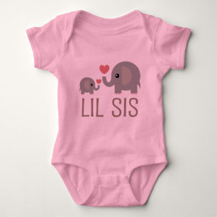 Lil Sis Elephant Gift Idea Baby Bodysuit