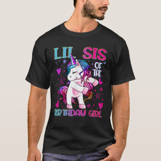 Lil Sis of the Birthday Girl Flossing Unicorn Litt T-Shirt