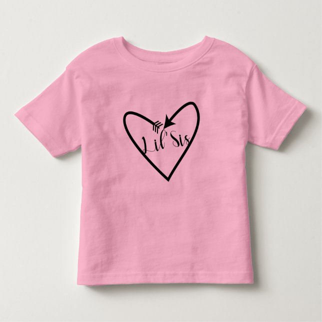 Lil' Sis Sister Kids Script Arrow Heart Boho Toddler T-shirt (Front)