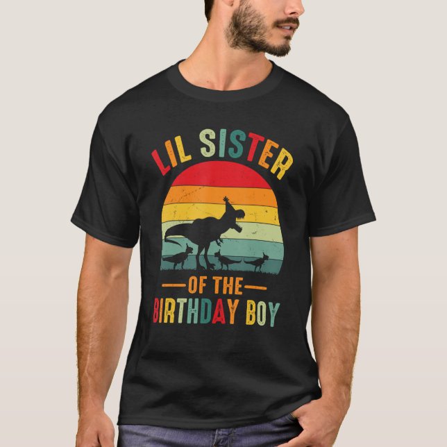 Lil Sister Of The Birthday Boy Dinosaur Matching V T-Shirt (Front)