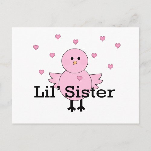 Lil Sister Pink Chick  Hearts Postcard