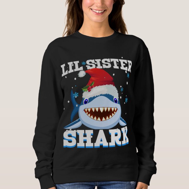 Lil Sister Shark Santa Hat Christmas Sweatshirt (Front)