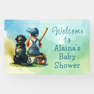 Lil' Slugger with his Dog Boy's Baby Shower Banner